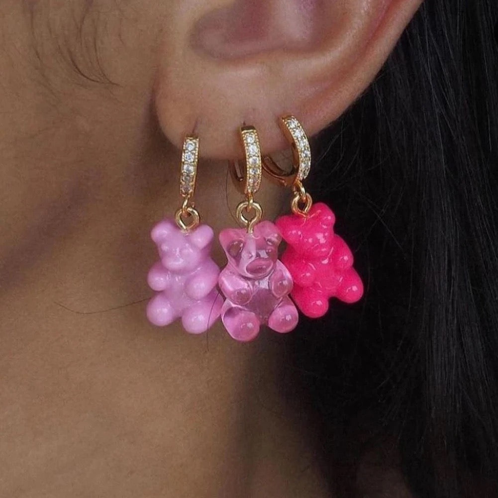 Gummy Bear Earrings with gold hoop