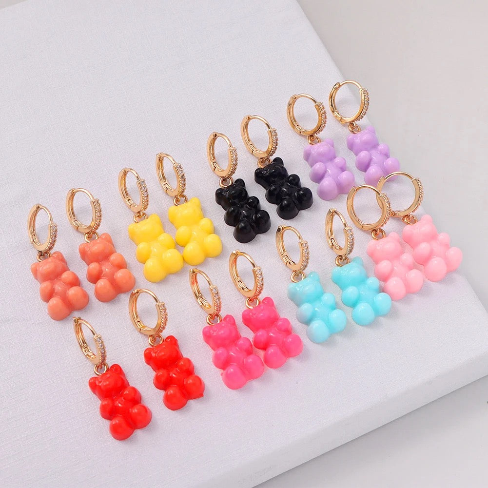 Gummy Bear Earrings with gold hoop
